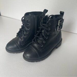 Little Girls Black Faux Leather Lace Up Buckle Combat Ankle Boots size 10